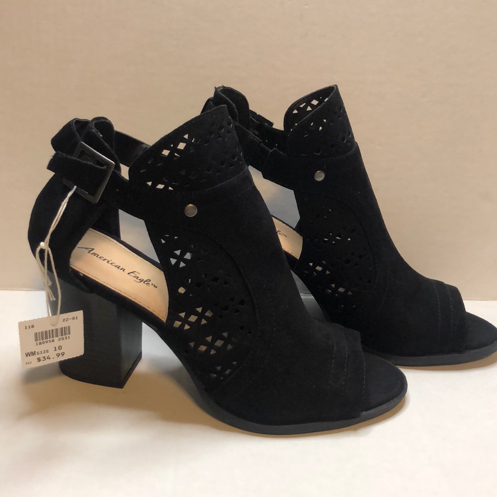 Black open toe heel boots NWT